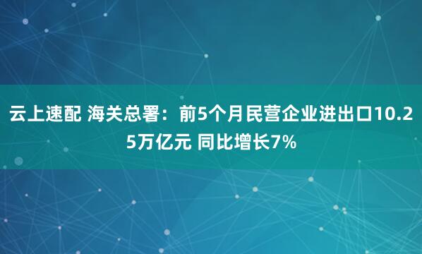 云上速配 海关总署：前5个月民营企业进出口10.25万亿元 同比增长7%