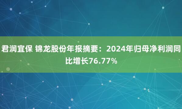 君润宜保 锦龙股份年报摘要：2024年归母净利润同比增长76.77%