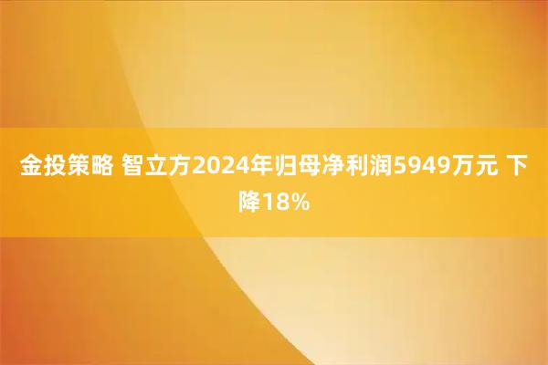 金投策略 智立方2024年归母净利润5949万元 下降18%