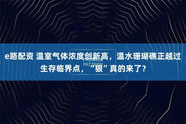 e路配资 温室气体浓度创新高，温水珊瑚礁正越过生存临界点，“狼”真的来了？